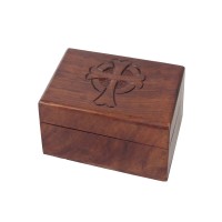 Natural Wooden Box with Hinged Lid and Carved Cross   564059769